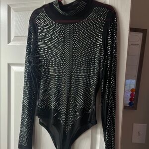 Black Rhinestone Embellished Bodysuit